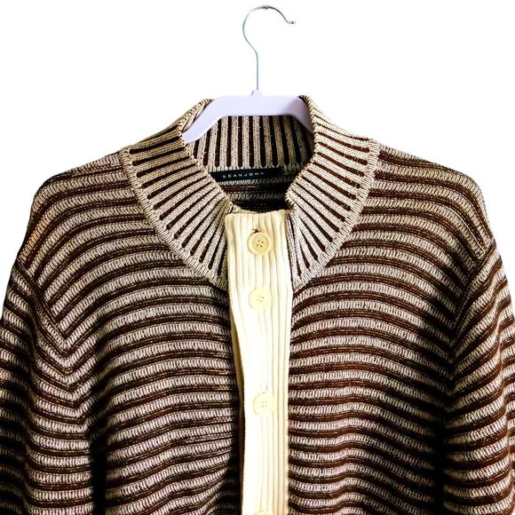New Sean John Cardigan Sweater Mens XXL Tall 2XLT Ribbed Button Up Brown Stripes - Picture 3 of 8